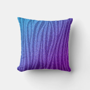 Coussin Parties scintillant bleu violet Zèbre Imprimer Cui
