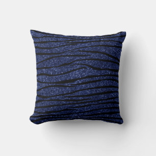 Coussin Parties scintillant bleue marine zèbre rayures