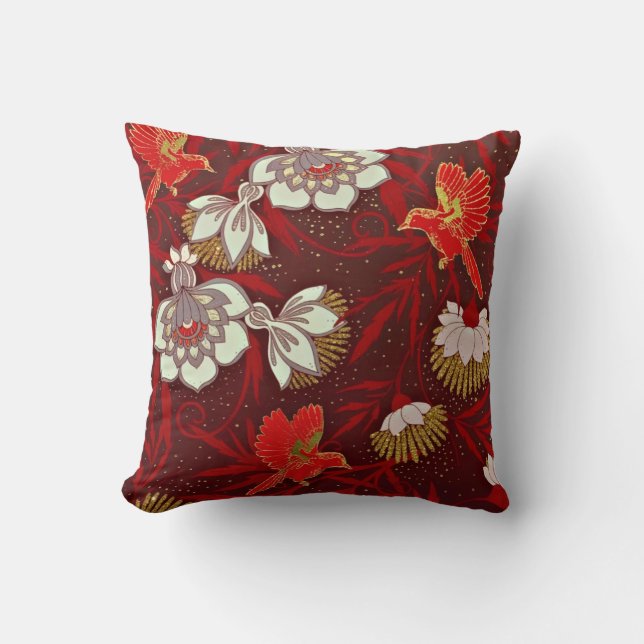 Coussin Parties scintillant Bourgogne rouge or fleurs d'oi (Recto)