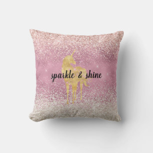 Coussin Parties scintillant brillante en or rose Unicorne