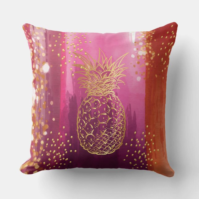 Coussin Parties scintillant d'ananas rose (Recto)