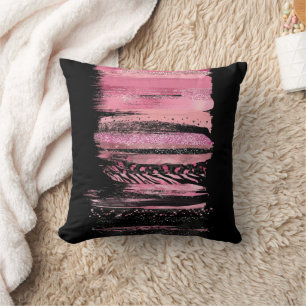 Coussin Parties scintillant d'aquarelle noire rose Paint à