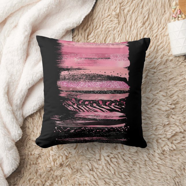Coussin Parties scintillant d'aquarelle noire rose Paint à (Couverture)