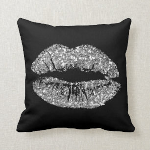 Coussin Parties scintillant d'argent gris noir brasse lèvr