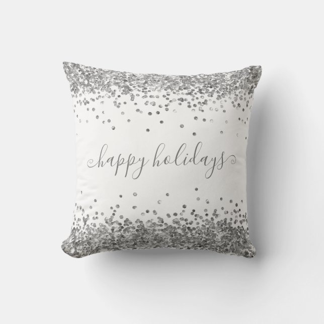 Coussin Parties scintillant d'argent Joyeuses vacances éti (Recto)