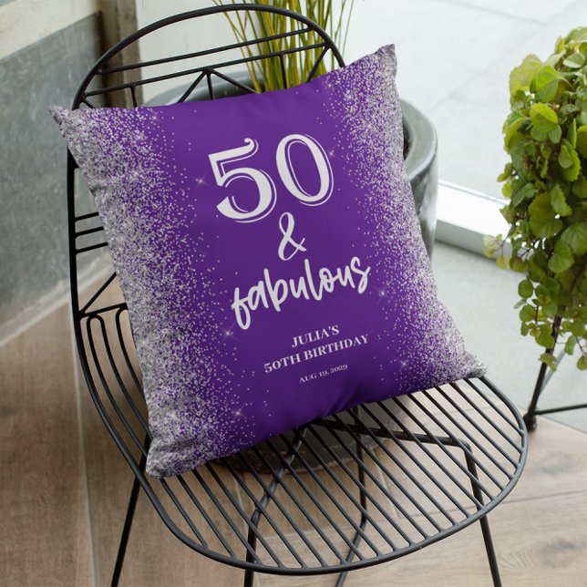 Coussin Parties scintillant d'argent violet 50e anniversai (Créateur téléchargé)