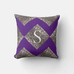 Coussin Parties scintillant d'argent violet Monogramme Bli