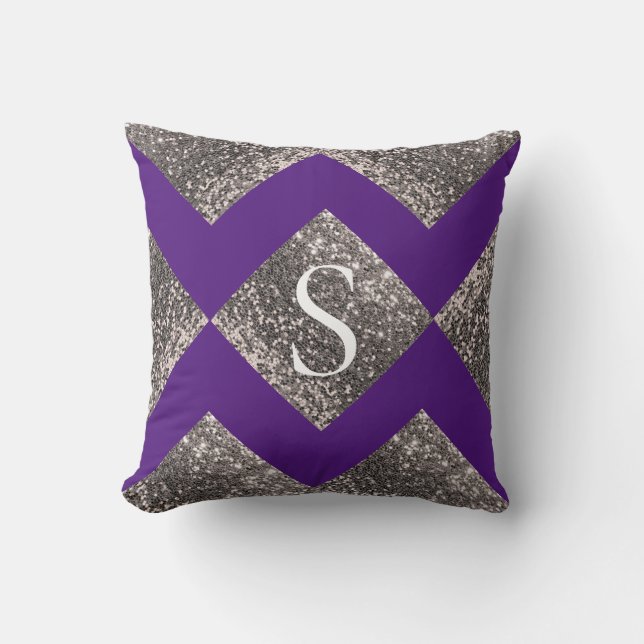 Coussin Parties scintillant d'argent violet Monogramme Bli (Recto)