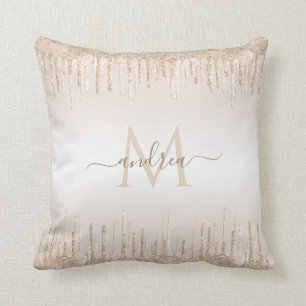 Coussin Parties scintillant de champagne et Monogramme chi