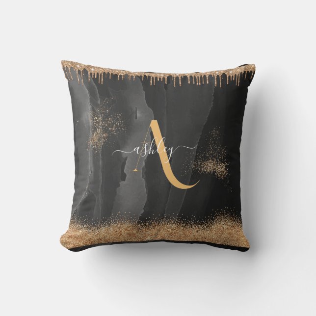Coussin Parties scintillant de goutte d'or Monogramme méta (Recto)
