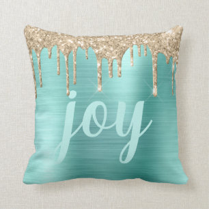 Coussin Parties scintillant de Noël Drives Turquoise typo