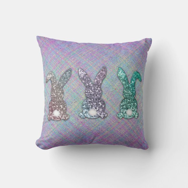 Coussin Parties scintillant De Pâques Pastel Glam Bunnies  (Recto)