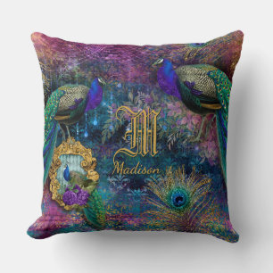 Coussin Parties scintillant de plume de paon vintage Nom d