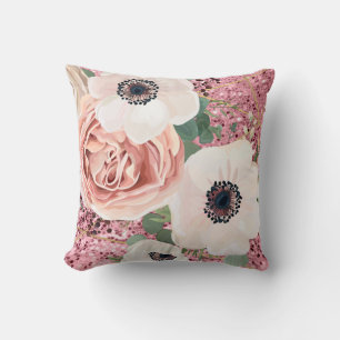 Coussin parties scintillant de Rose de Jardin géométrique