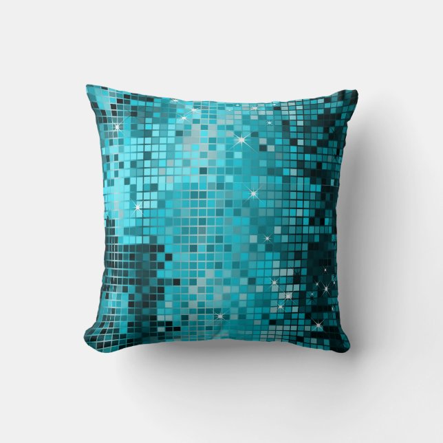 Coussin Parties scintillant de séquences turquoise Pixel A (Recto)