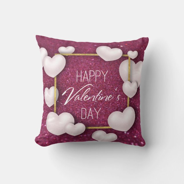 Coussin Parties scintillant des Coeurs blancs de la Saint  (Recto)
