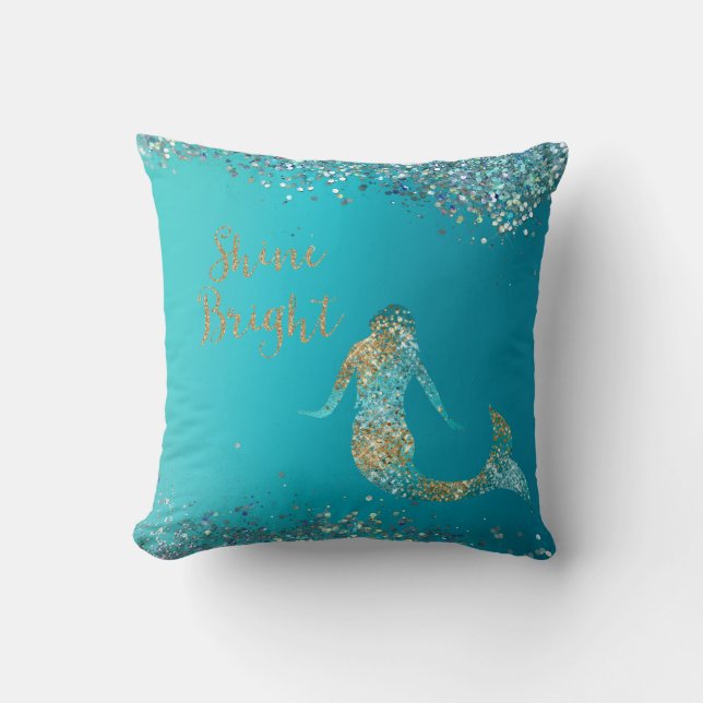 Coussin Parties scintillant d'or Aqua étincelle Mermaid  (Recto)