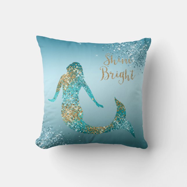 Coussin Parties scintillant d'or Aqua étincelle Mermaid (Recto)