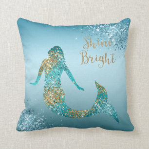 Coussin Parties scintillant d'or Aqua étincelle Mermaid