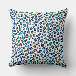 Coussin Parties scintillant d'or bleu Motif Leopard