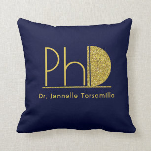 Coussin Parties scintillant d'or Bleu PhD Graduation