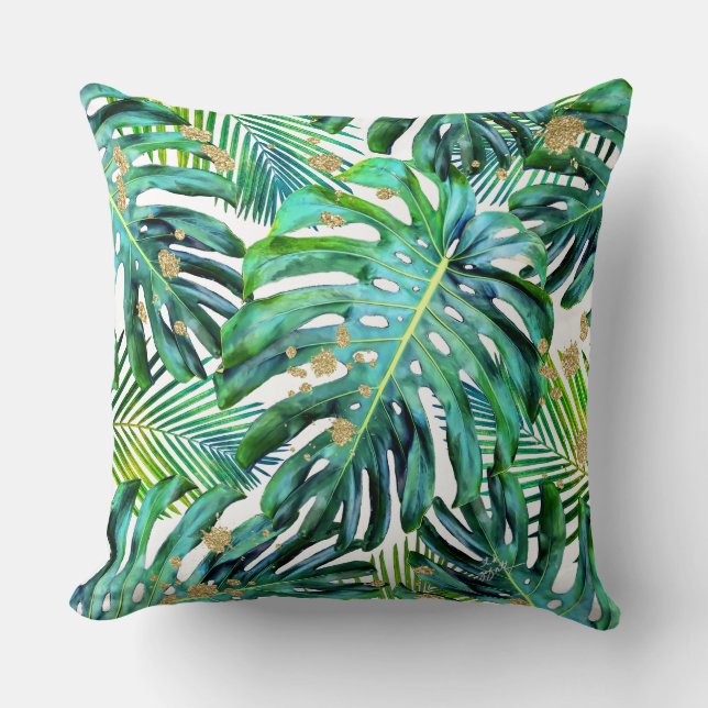 Coussin Parties scintillant d'or des Palms Motifs aux feui (Recto)
