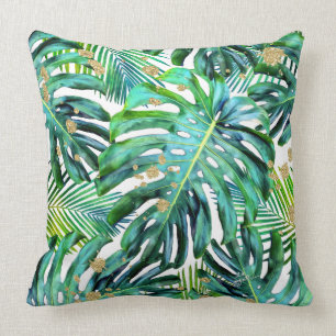 Coussin Parties scintillant d'or des Palms Motifs aux feui