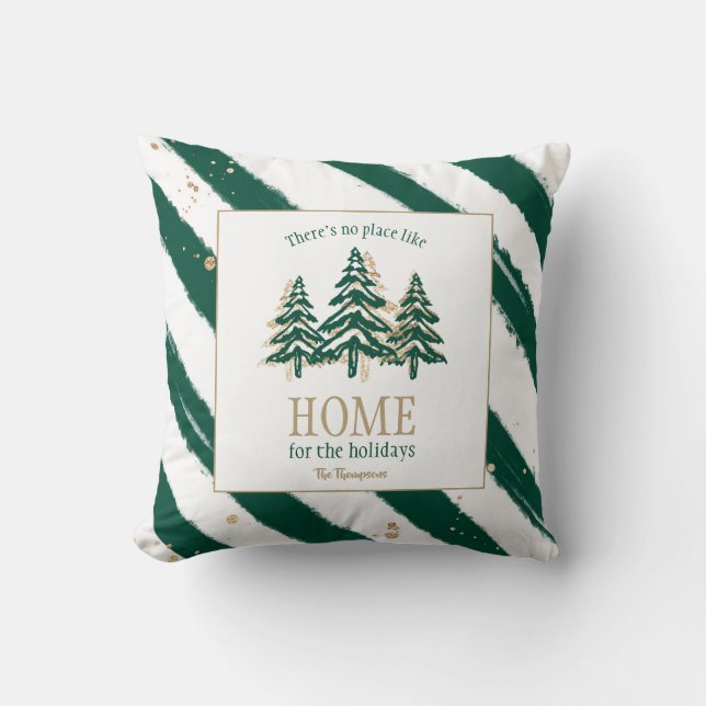 Coussin Parties scintillant d'or et forêt pins verts Noël (Recto)