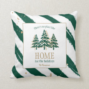 Coussin Parties scintillant d'or et forêt pins verts Noël