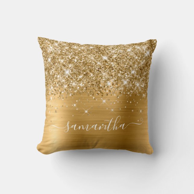 Coussin Parties scintillant d'or et signature Foil Girl (Recto)