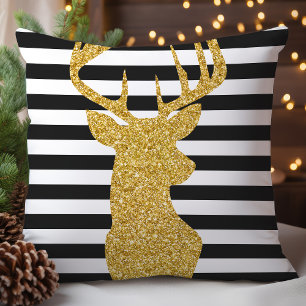 Coussin Parties scintillant d'or festive Noël aux cerfs