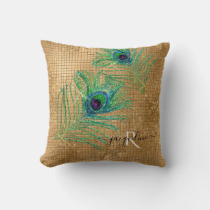 Coussin Parties scintillant d'or Girly Plumes Peacock d'ét