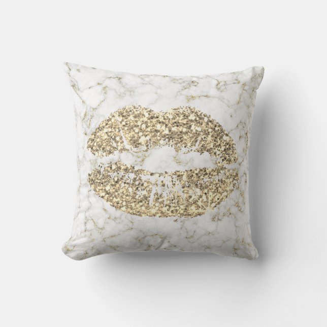 Coussin Parties scintillant d'or Kiss Lips Marbre blanc de (Recto)