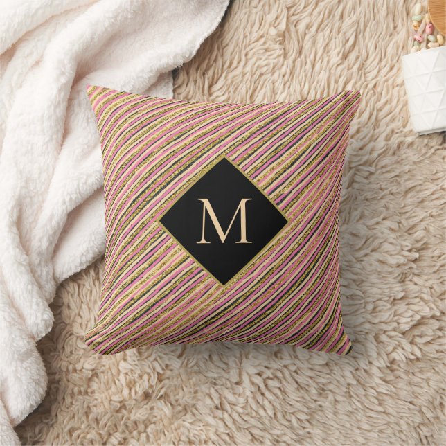 Coussin Parties scintillant d'or Luxe Monogram Stripes (Couverture)
