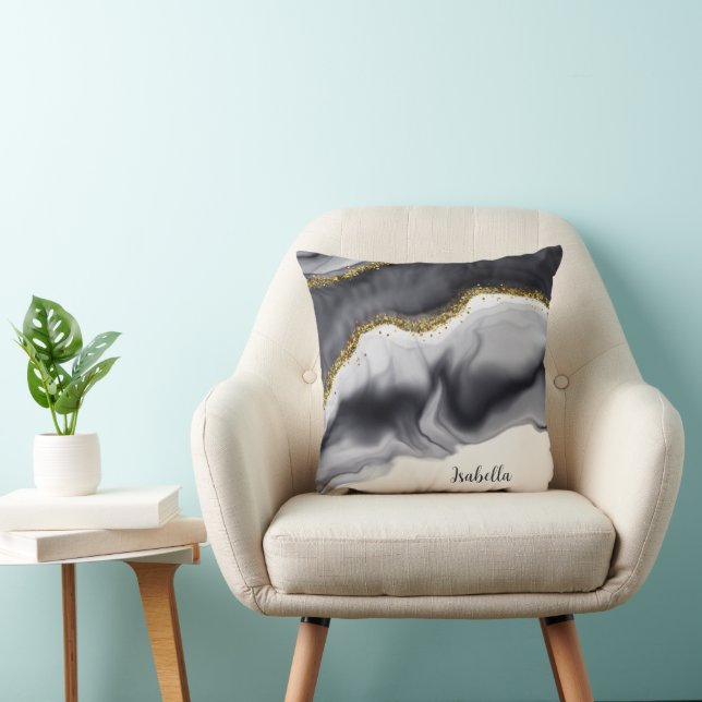 Coussin Parties scintillant d'or Noir Personnaliser (Chaise)