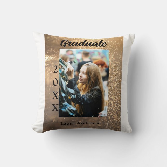 Coussin Parties scintillant d'or photo graduation ajouter  (Recto)