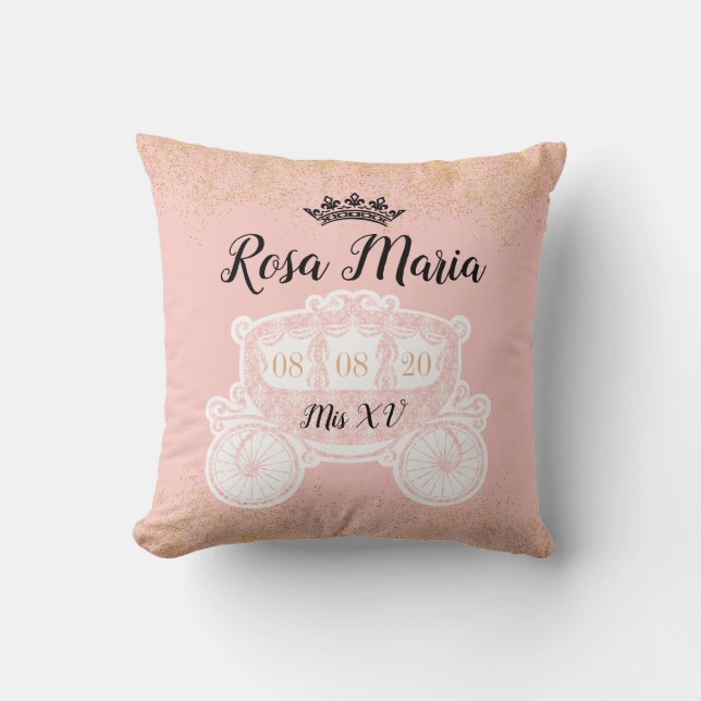 Coussin Parties scintillant d'or Pluie BlushPink Quinceañe (Recto)