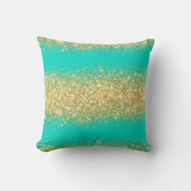 Coussin Parties scintillant d'or Turquoise de luxe (Recto)