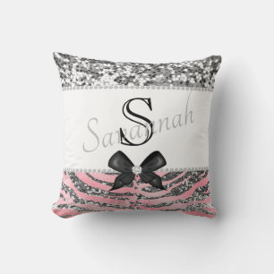 Coussin Parties scintillant en argent et en rose Rose pers