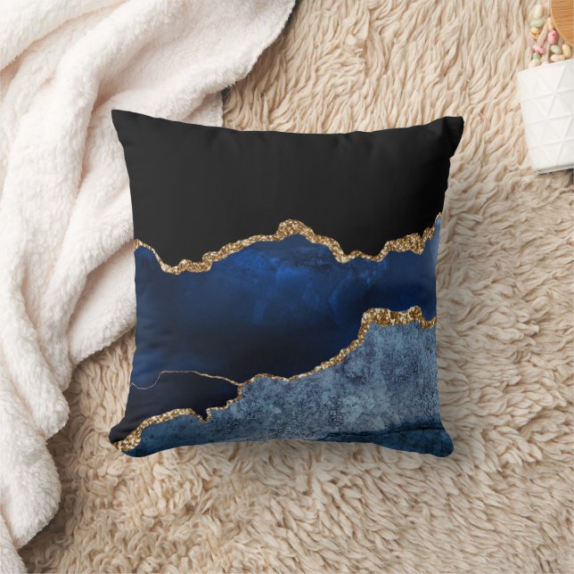 Coussin Parties scintillant en marbre bleu marine moderne (Couverture)