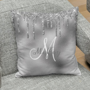 Coussin Parties scintillant en métal argenté Monogramme No