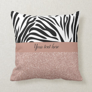 Coussin Parties scintillant en or Faux Rose avec Zebra Pri
