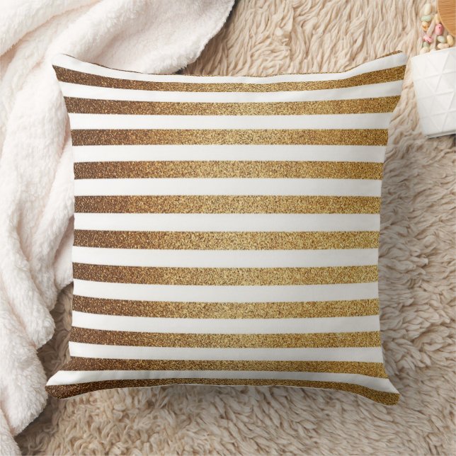 Coussin Parties scintillant en or gras et rayures blanches (Couverture)