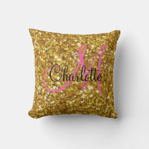 Coussin Parties scintillant étincelante or monogrammé