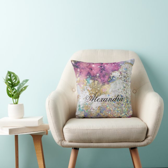 Coussin Parties scintillant étincelante or violet galaxie  (Chaise)