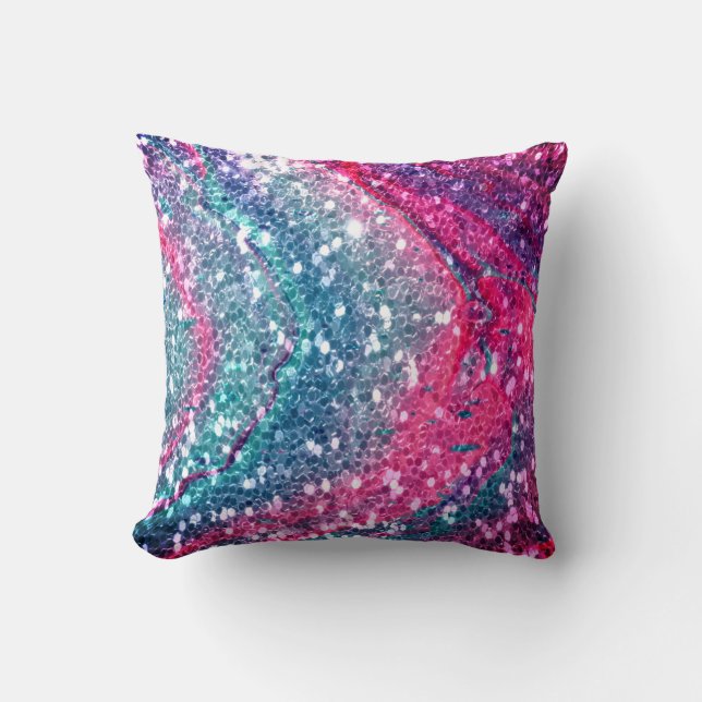 Coussin Parties scintillant Faux Bleu et Rose Jeu d'oreill (Recto)