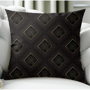 Coussin Parties scintillant florale moderne noir et or Mot