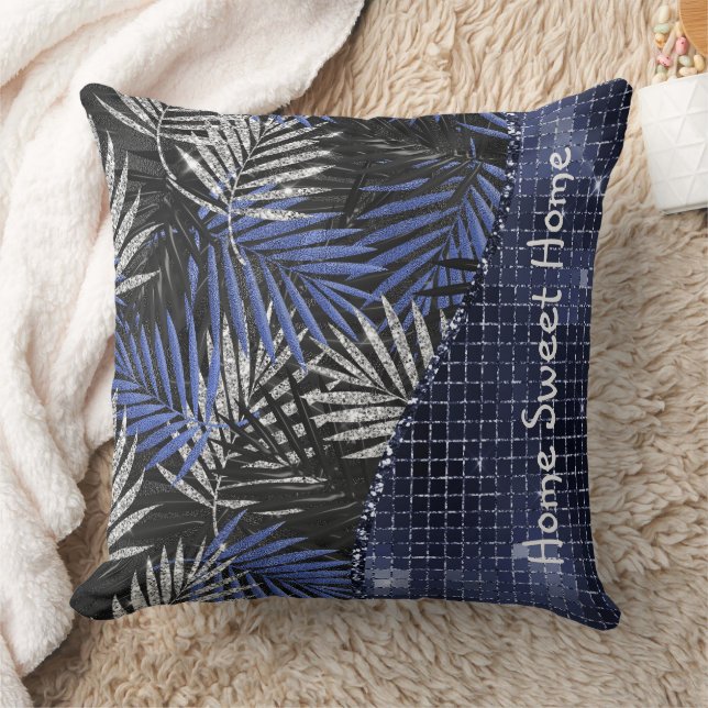 Coussin Parties scintillant Glam Feuille Tropical bleu Per (Couverture)