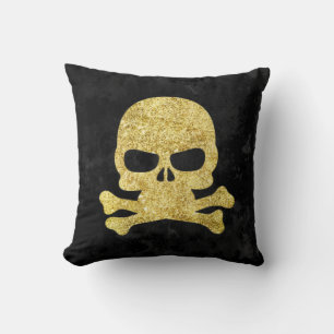 Coussin Parties scintillant gothique Gold Faux Crâne et os