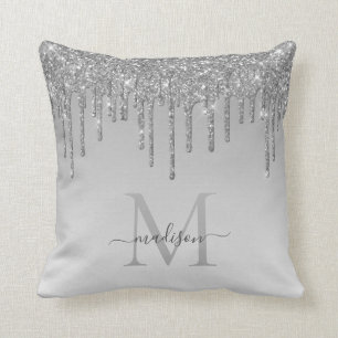 Coussin Parties scintillant gris argent gouttes Glam Monog